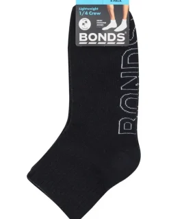 Bonds Logo Lightweight Quarter Crew Socks 4 Pack in Black