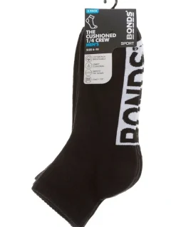 Bonds Logo Quarter Crew Socks 3 Pack in Black