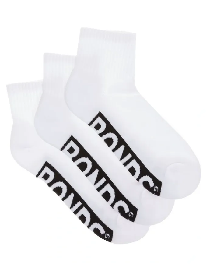 Bonds Logo Quarter Crew Socks 3 Pack in White