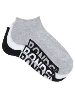 Bonds Mens Logo Cushioned Low Cut Socks 3 Pack in Pack 67