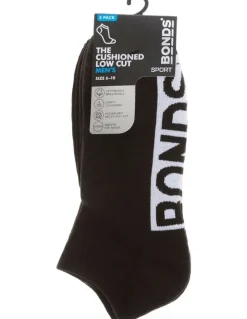 Bonds Mens Logo Cushioned Low Cut Socks 3 Pack in Black