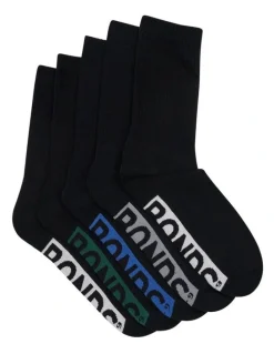 Bonds Logo Cushioned Crew Socks 5 Pack in Black