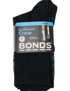 Bonds Logo Cushioned Crew Socks 5 Pack in Black