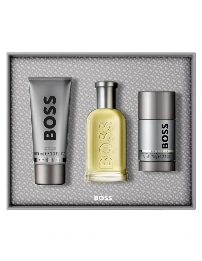 BOSS Bottled Eau de Toilette, Shower Gel, and Deodorant Stick for Men Trio Gift Set