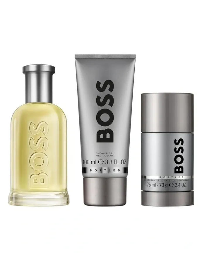 BOSS Bottled Eau de Toilette, Shower Gel, and Deodorant Stick for Men Trio Gift Set