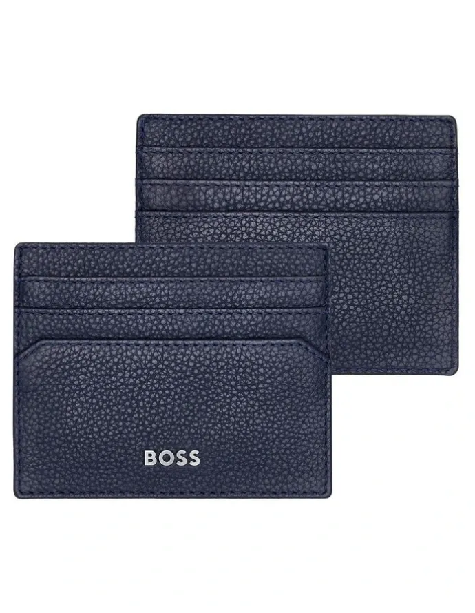 Boss Classic Grained Leather Card holder in Navy
