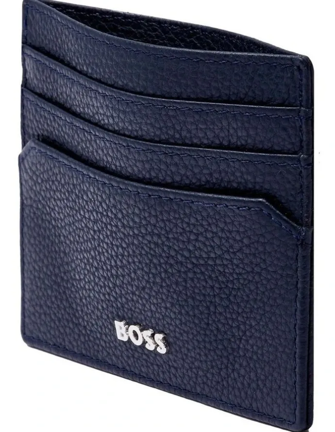 Boss Classic Grained Leather Card holder in Navy