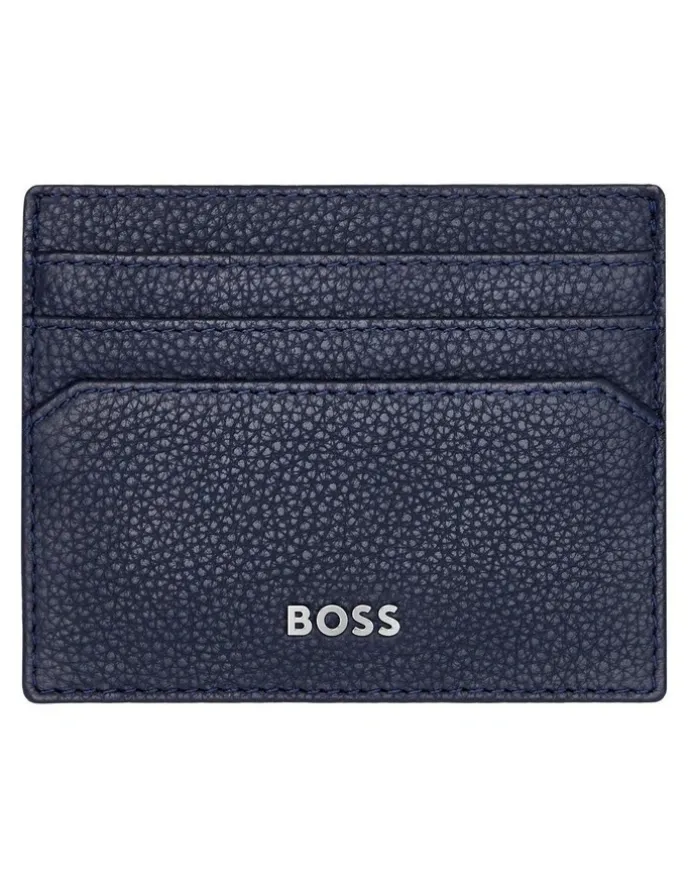Boss Classic Grained Leather Card holder in Navy