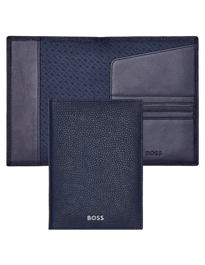Boss Classic Grained Passport Holder in Black Leather