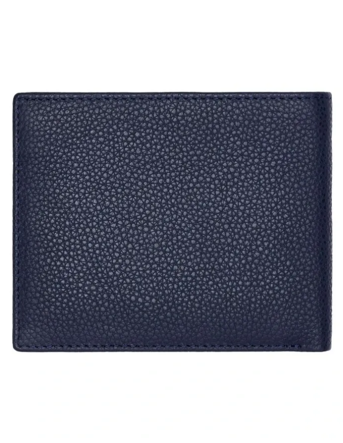Boss Classic Grained Trifold Leather Wallet in Navy