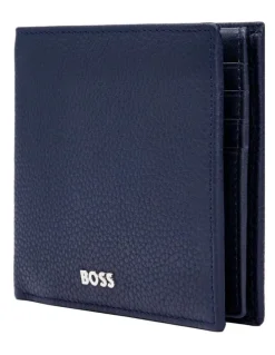 Boss Classic Grained Trifold Leather Wallet in Navy