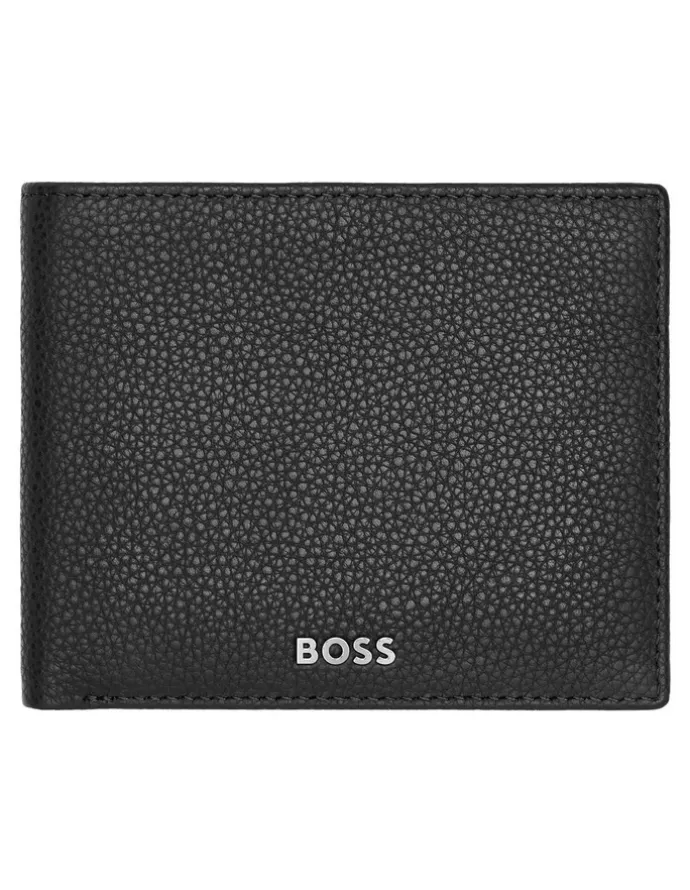 Boss Grained Leather Coin Purse Wallet in Black