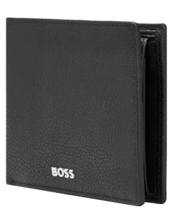 Boss Grained Leather Coin Purse Wallet in Black