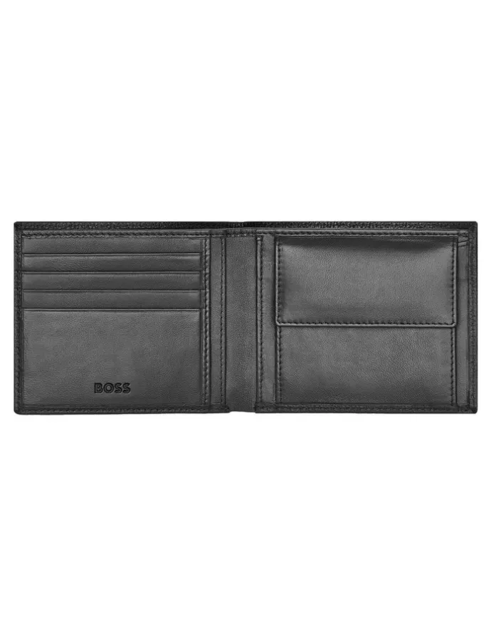 Boss Grained Leather Coin Purse Wallet in Black