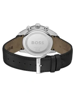 Boss Grand Prix 44 Leather Dial Watch in Black