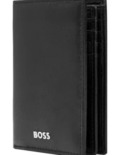 Boss Leather Card Holder Trifold in Smooth Black