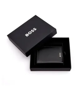 Boss Leather Card Holder Trifold in Smooth Black