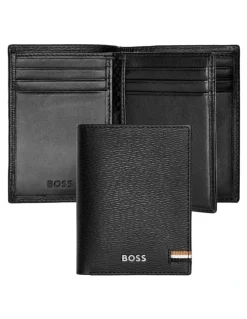 Boss Leather Card Holder Trifold Iconic Wallet in Black