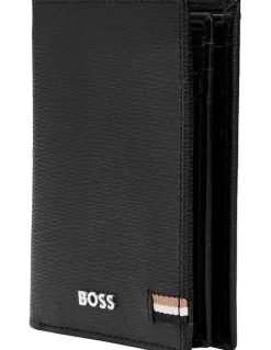 Boss Leather Card Holder Trifold Iconic Wallet in Black