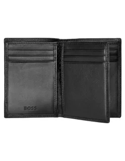 Boss Leather Card Holder Trifold Iconic Wallet in Black