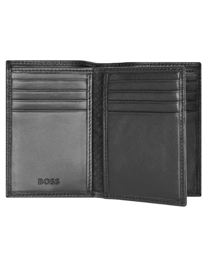 Boss Leather Card Holder Trifold Grained Wallet in Black