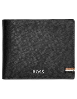 Boss Leather Trifold Wallet With Flap in Iconic Black