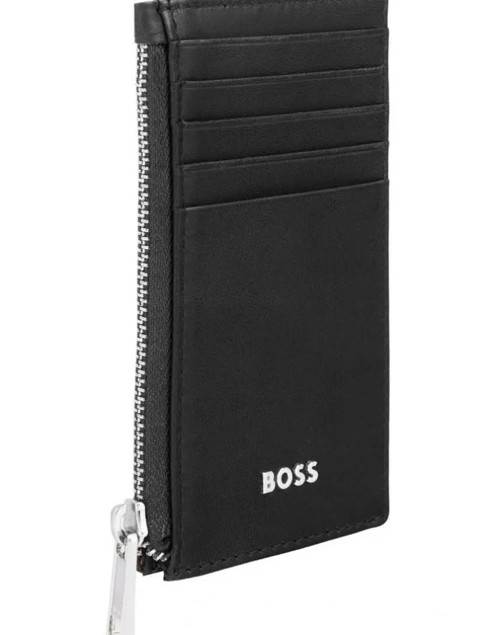 Boss Leather Zip Card Holder in Classic Smooth Black