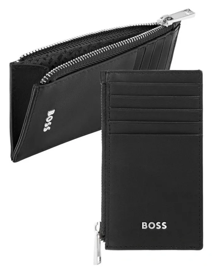 Boss Leather Zip Card Holder in Classic Smooth Black