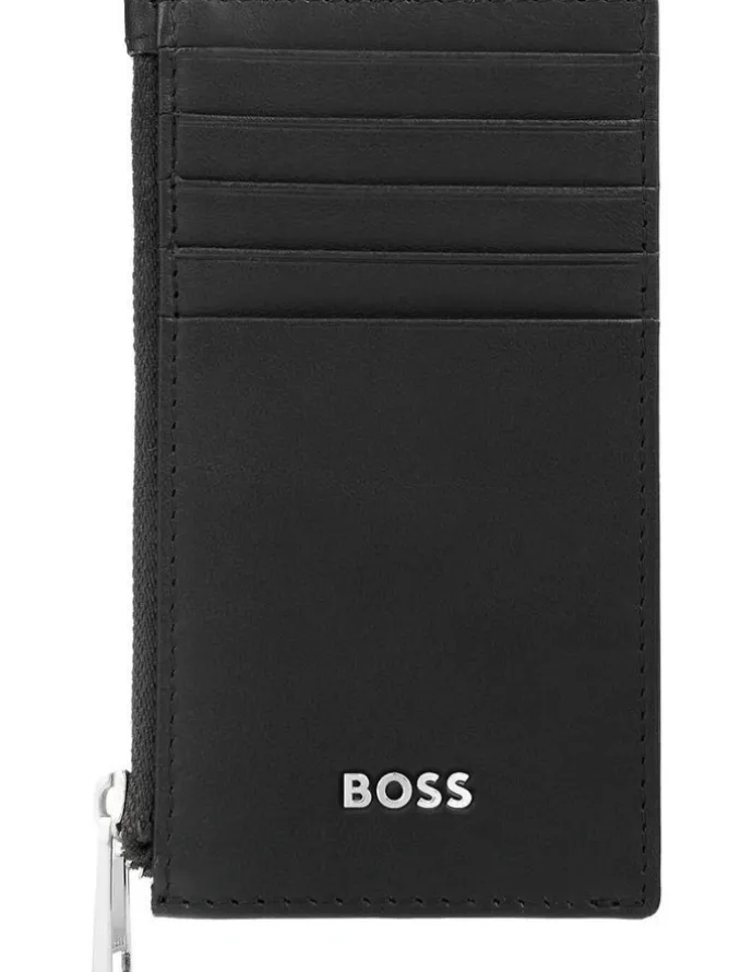 Boss Leather Zip Card Holder in Classic Smooth Black