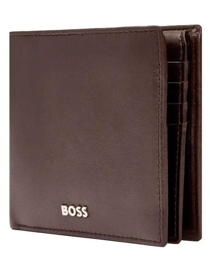Boss Trifold Leather Wallet in Classic Smooth Brown