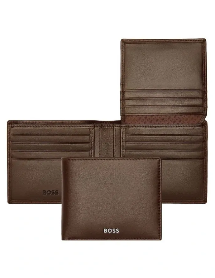 Boss Trifold Leather Wallet in Classic Smooth Brown