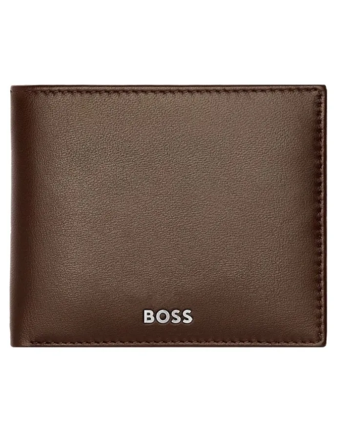 Boss Trifold Leather Wallet in Classic Smooth Brown