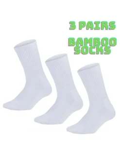 Boutique Retailer 3 Pairs Bamboo Crew Socks in White