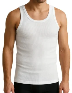 Boutique Retailer Thermal Cotton Sleeveless Singlet Top in White
