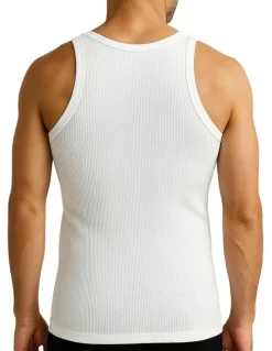 Boutique Retailer Thermal Cotton Sleeveless Singlet Top in White