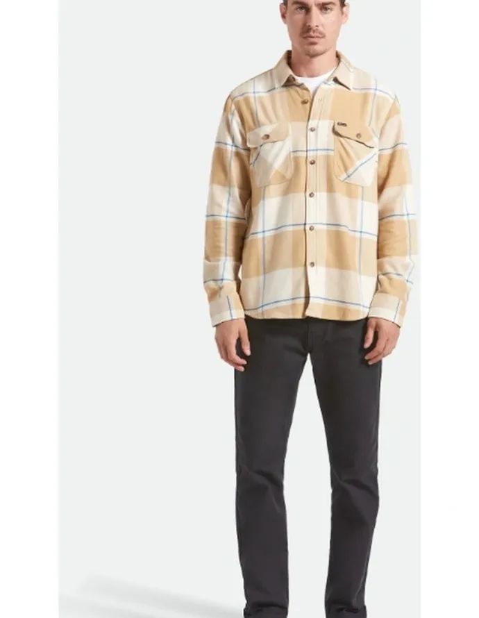 BRIXTON Bowery Flannel Shirt in Whitecap/Sand/Cyber Blue