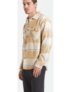 BRIXTON Bowery Flannel Shirt in Whitecap/Sand/Cyber Blue