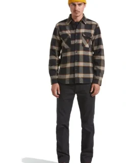 BRIXTON Bowery Heavy Weight Long Sleeve Shirt in Flanne Black/Cream