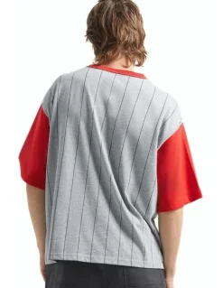 BRIXTON Boxy Baseball 1/2 Sleeve Tee in Heather Grey/Adrenaline Rush