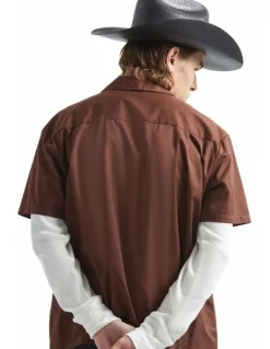 BRIXTON Builders Olson Short Sleeve Shirt in Chocolate