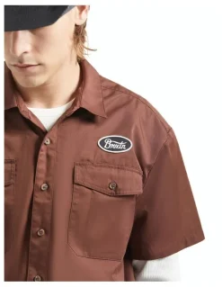BRIXTON Builders Olson Short Sleeve Shirt in Chocolate