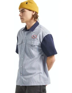 BRIXTON Builders Olson Short Sleeve in Blue Aura Stripe