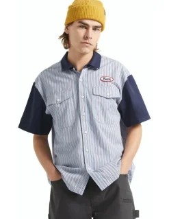 BRIXTON Builders Olson Short Sleeve in Blue Aura Stripe