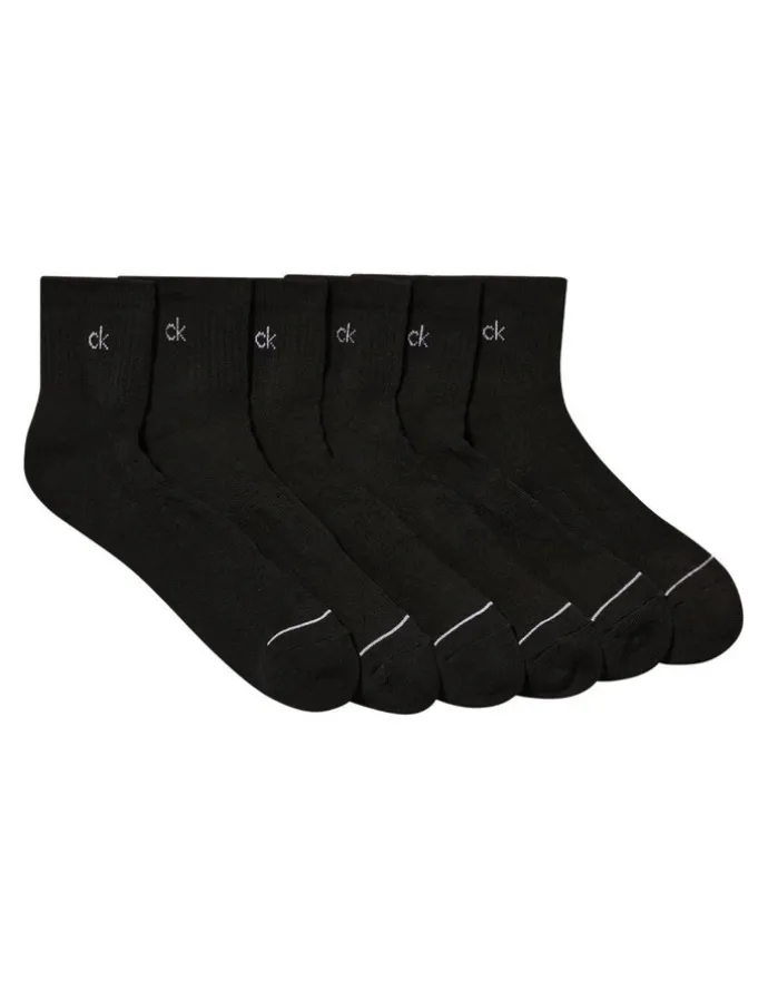 Calvin Klein 6 Pack Sports Quarter Crew Socks in Black