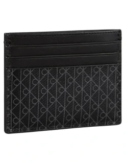 Calvin Klein Allover Monogram Logo Card Case in Black