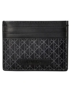Calvin Klein Allover Monogram Logo Card Case in Black