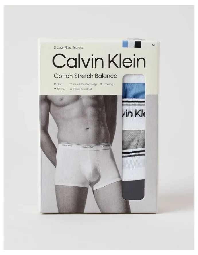 Calvin Klein Balance Cotton Stretch Low Rise Trunks 3 Pack in Multi