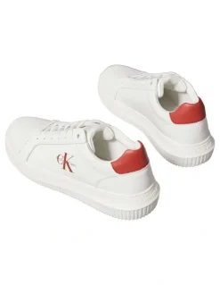 Calvin Klein Chunky Cupsole Mono Lth Sneaker in Bright White/Tand