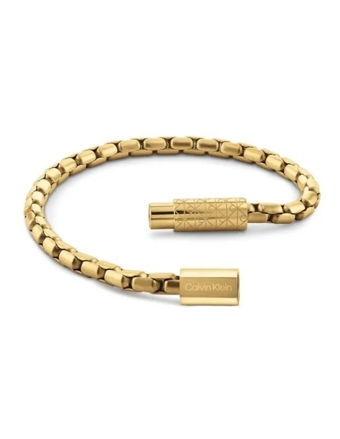 Calvin Klein Contoured Barrel Ionic Plated Thin Steel Chain Bracelet in Gold
