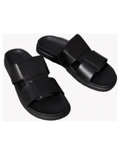 Calvin Klein Double T Leather Sandal in Black